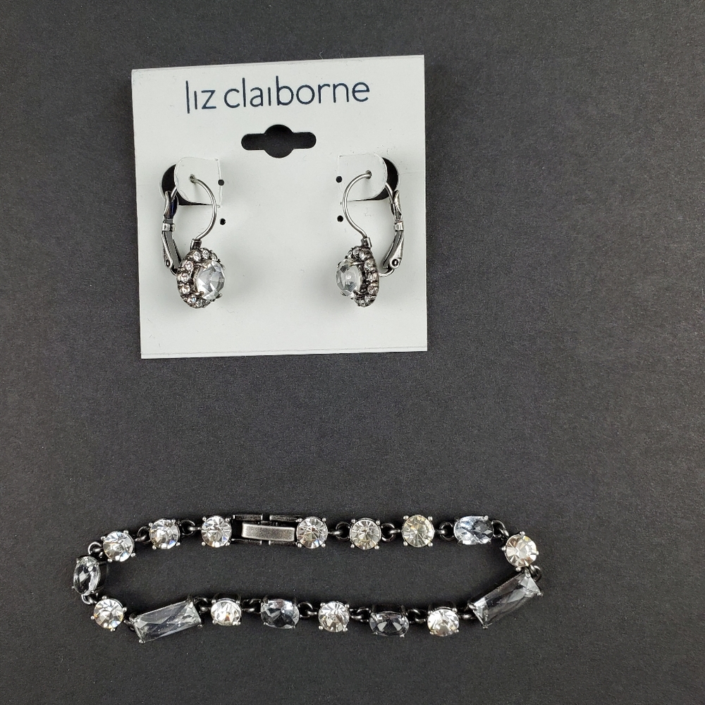 Liz Claiborne NWOT crystal 7" bracelet/earring set